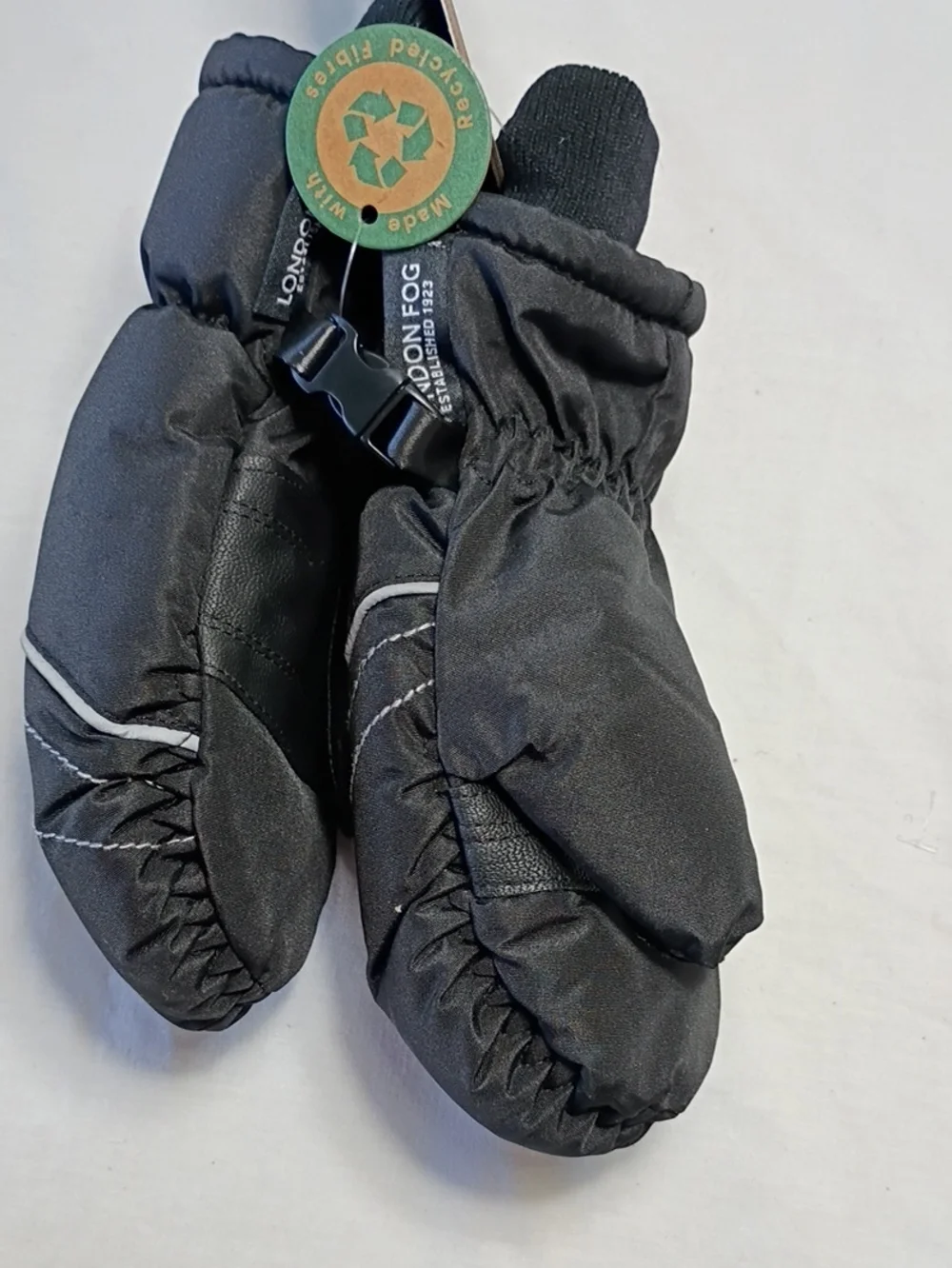 NWT London Fog Black Ski Mittens Boys 4-6 Year Winter
